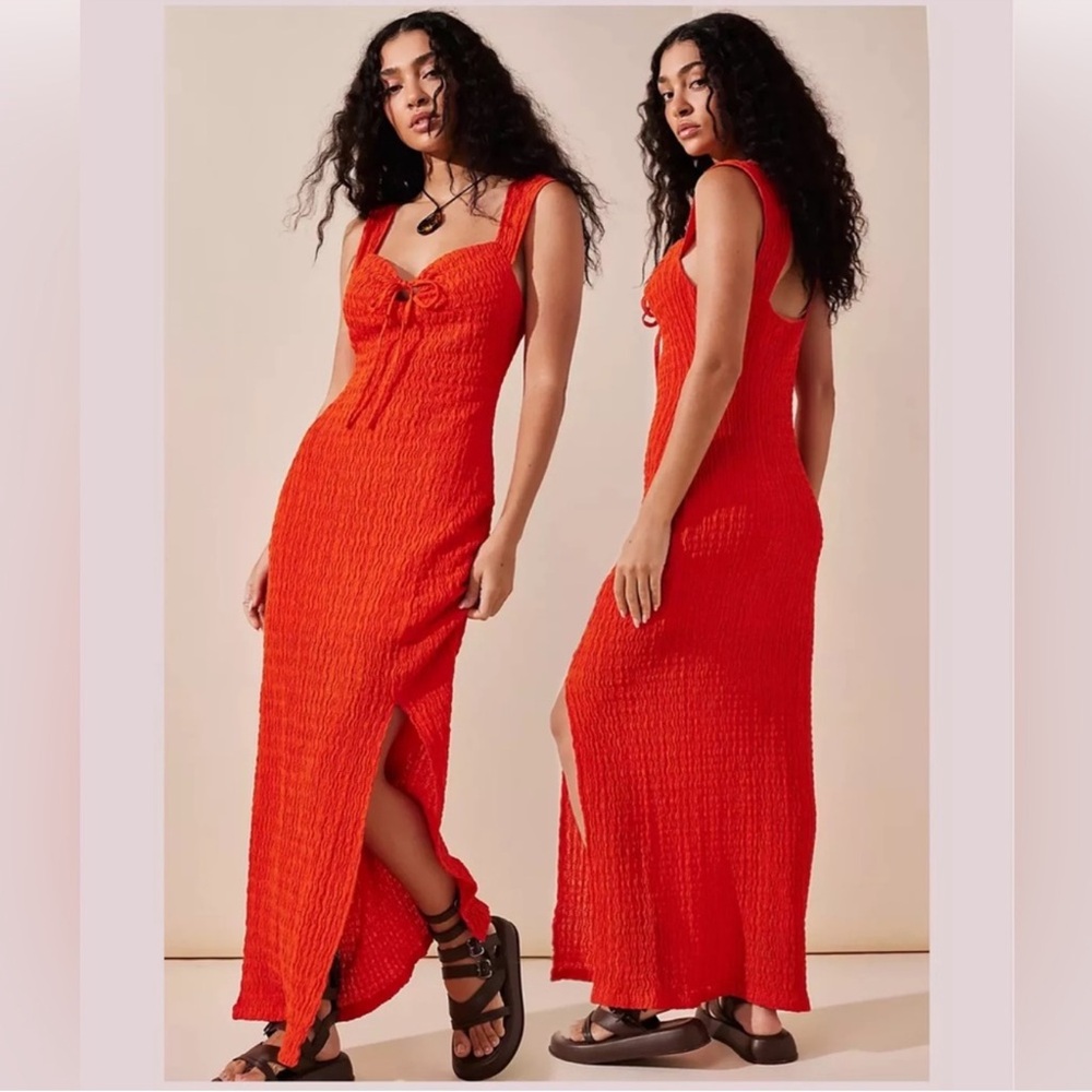 Free People beach Eleni midi bodycon dress red tango size medium